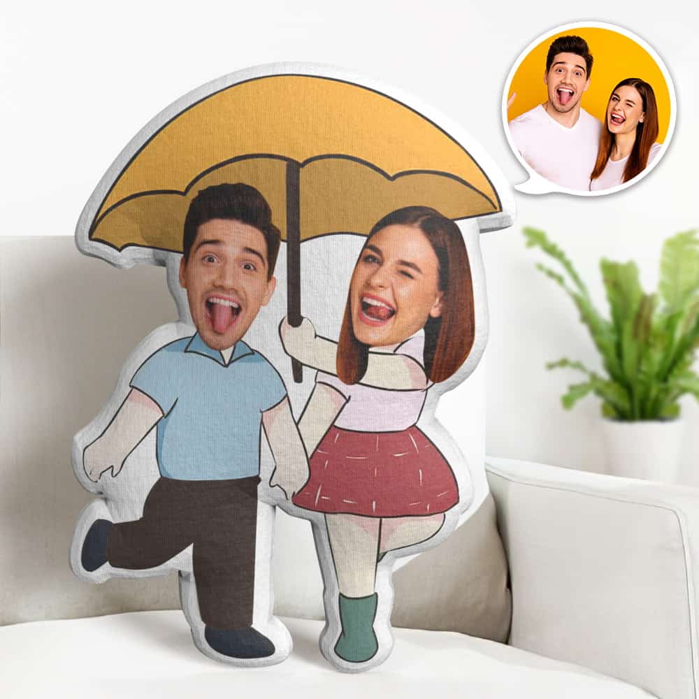 Valentine's Day Gift Custom Face Pillow, Couple with Umbrellas Face Doll, the Best Gift for Lover - soufeelau