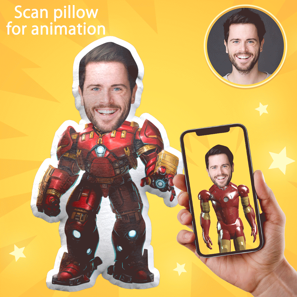 Personalized Photo My Face Doll Custom Face Doll Hulkbuster Photo Pillow Iron Man Doll AR View Gift - soufeelau