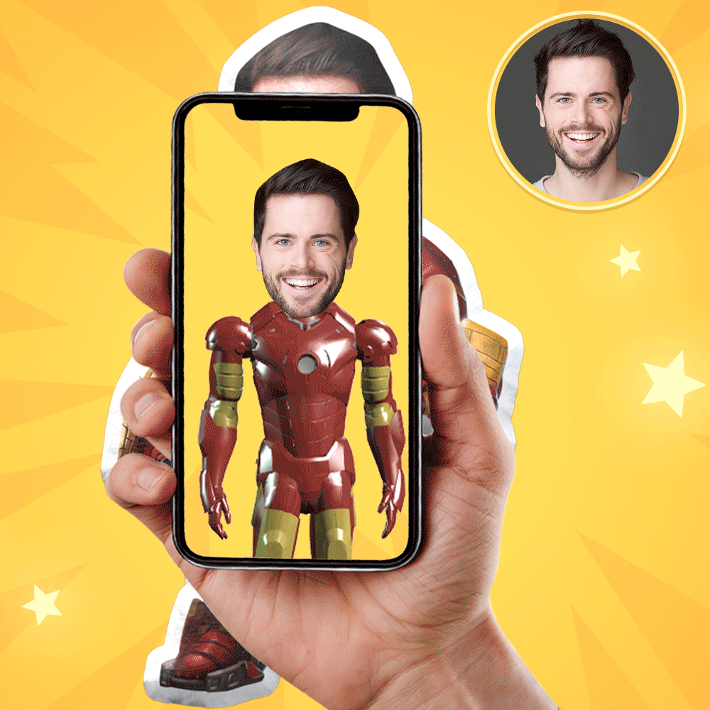 Personalized Photo My Face Doll Custom Face Doll Hulkbuster Photo Pillow Iron Man Doll AR View Gift - soufeelau