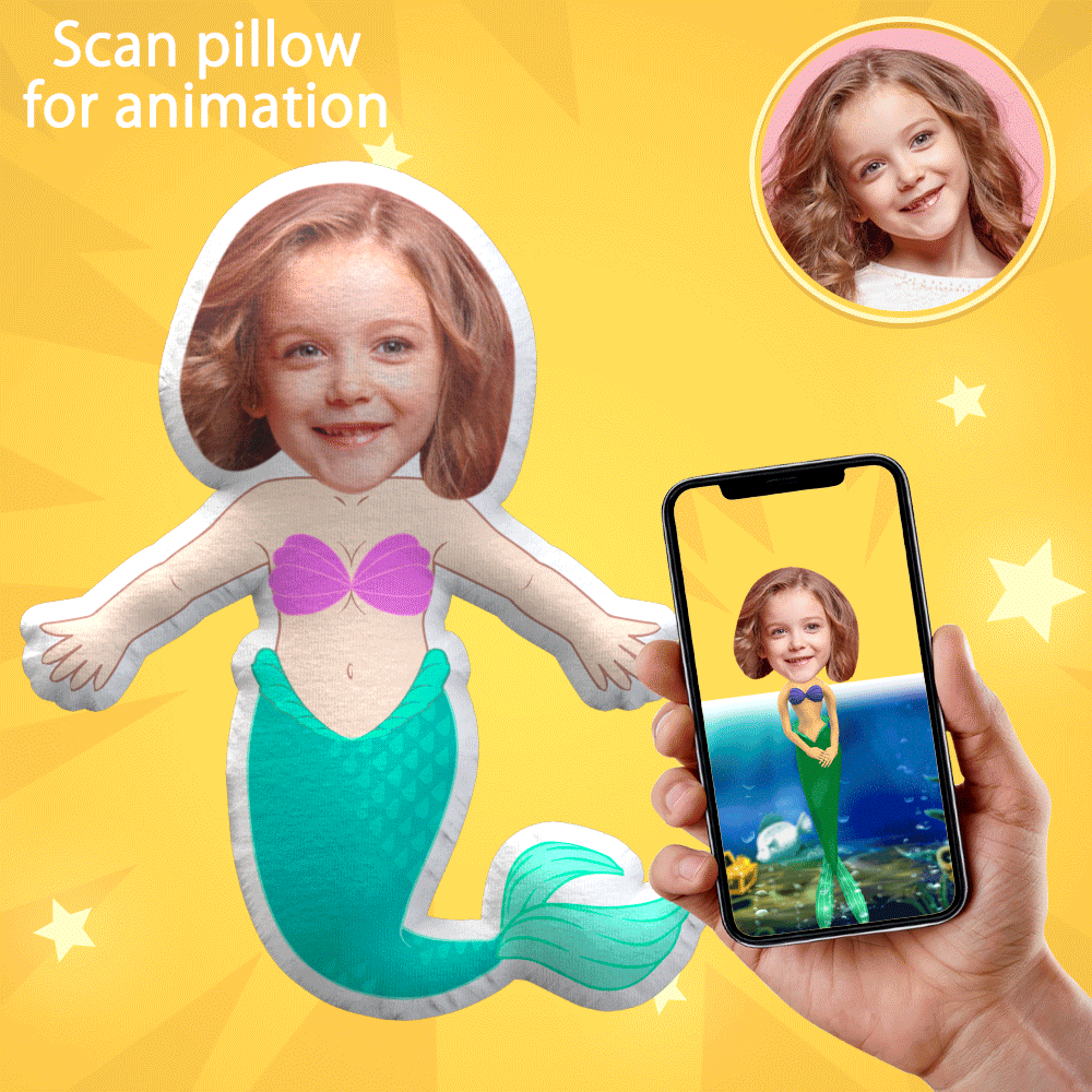 My Face Doll Custom Photo Pillow The Mermaid Throw Pillow AR View Gift - soufeelau