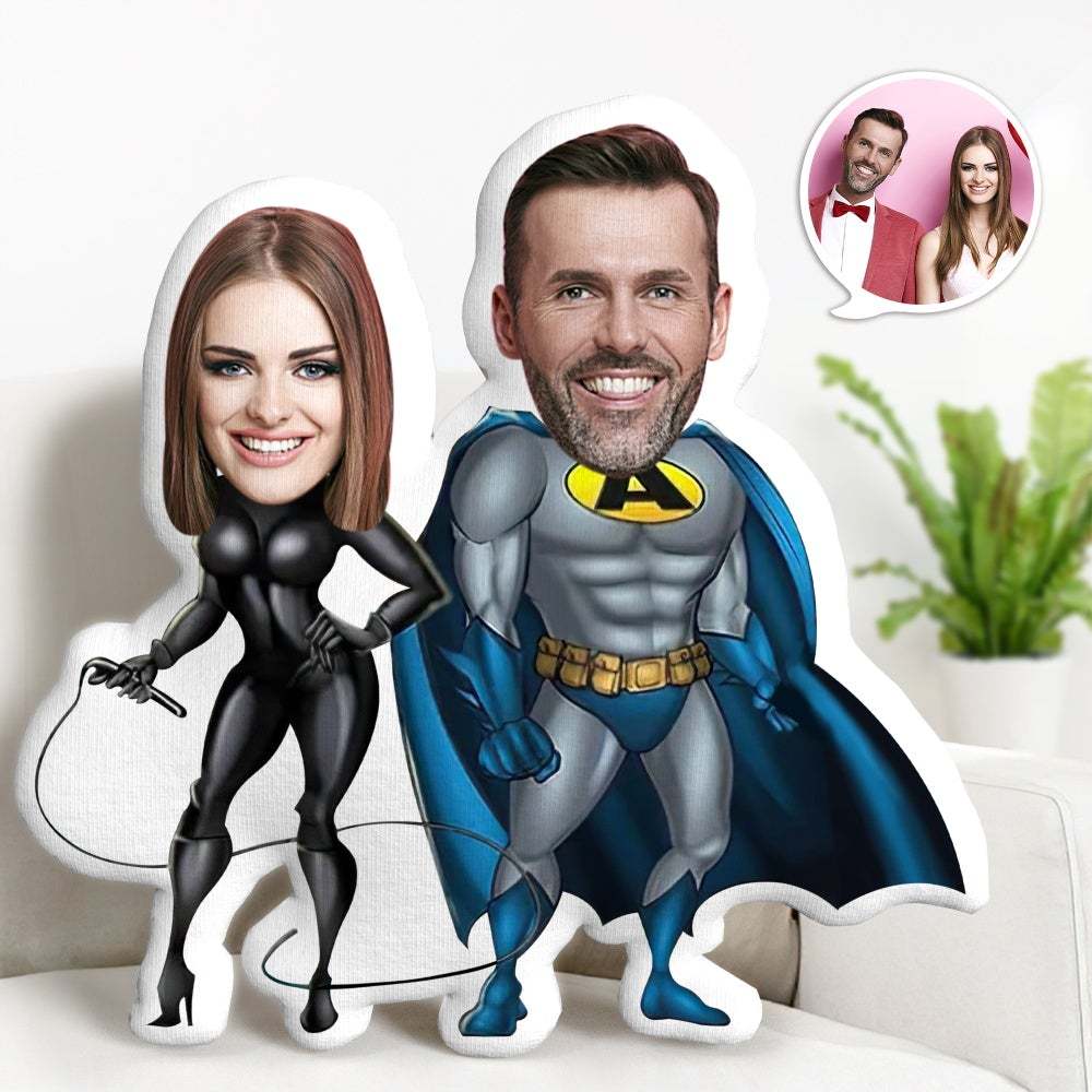 Valentine's Day Gifts Photo Batman Couple MiniMe Pillow Personalized Pillow Gifts Unique Face Pillow Gifts