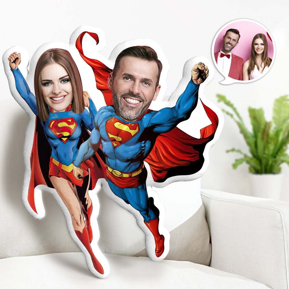 Valentine's Day Gifts Personalized Photo Supermen Couple MiniMe Pillow Custom Pillow Gifts Unique Face Pillow Gifts