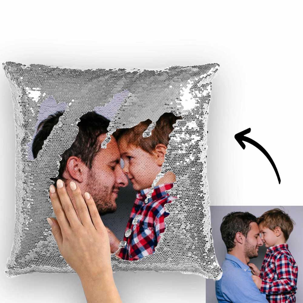 Custom Photo Magic Sequins Pillow Silver Color Shiny 15.75 * 15.75 - soufeelau