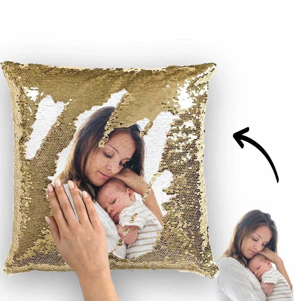Custom Photo Magic Sequins Pillow Golden Color Shiny Best Gifts 15.75 * 15.75 - soufeelau