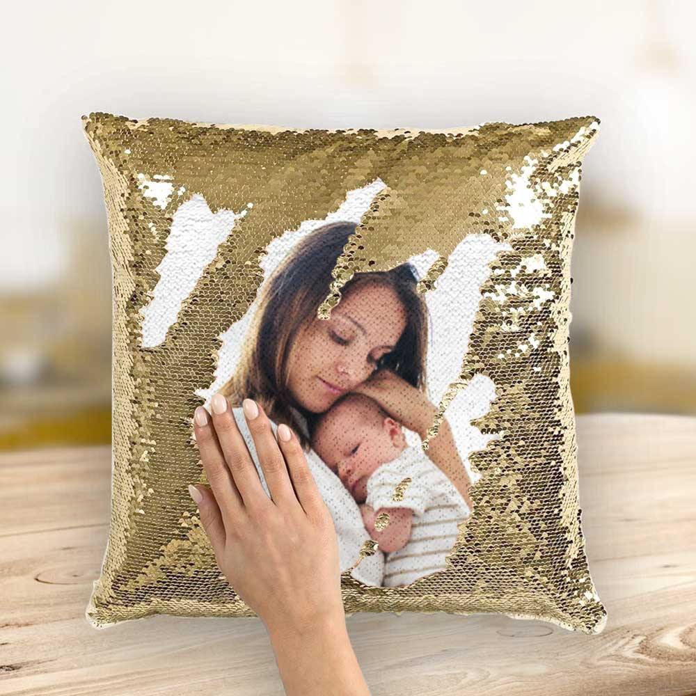 Custom Photo Magic Sequins Pillow Golden Color Shiny Best Gifts 15.75 * 15.75 - soufeelau