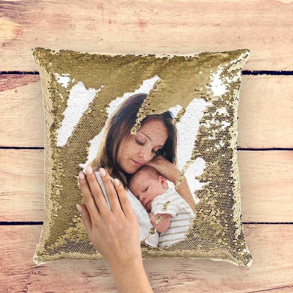 Custom Photo Magic Sequins Pillow Golden Color Shiny Best Gifts 15.75 * 15.75 - soufeelau