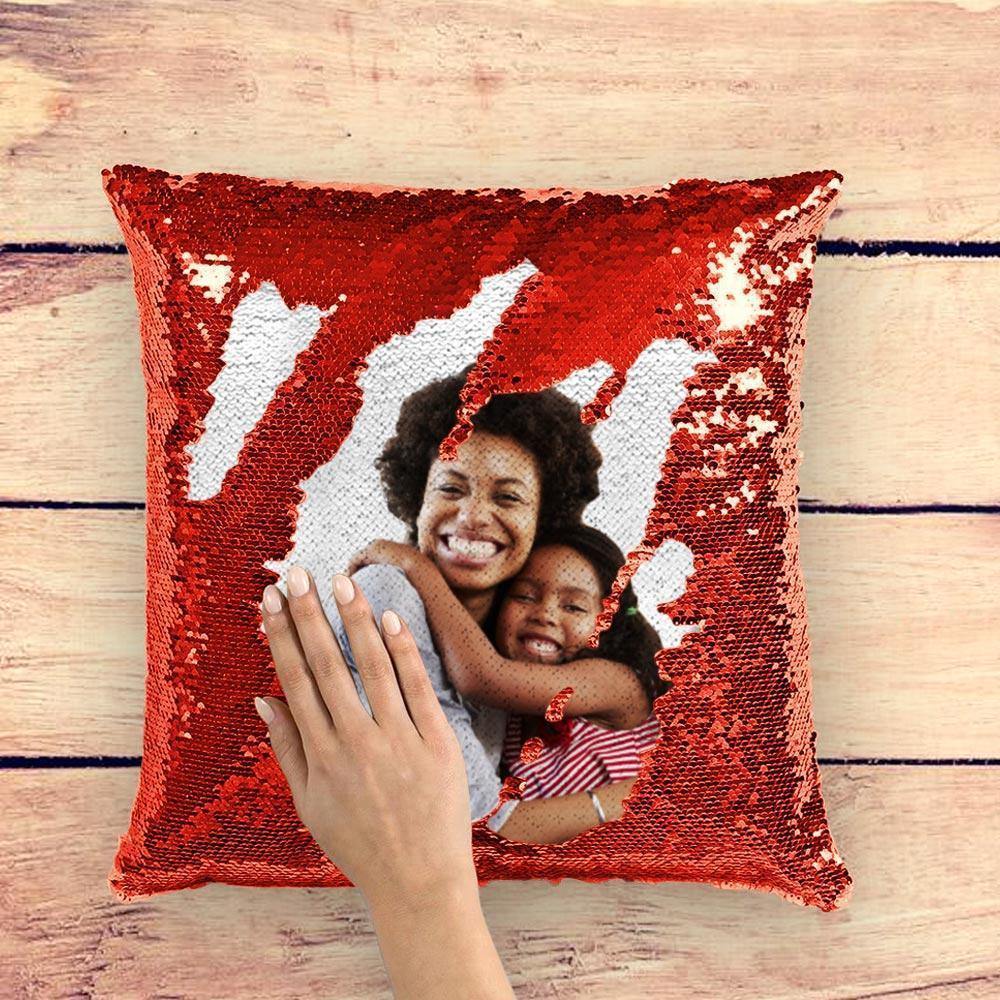 Photo Magic Sequins Pillow Red Shiny Best Gifts 15.75 * 15.75 - soufeelau