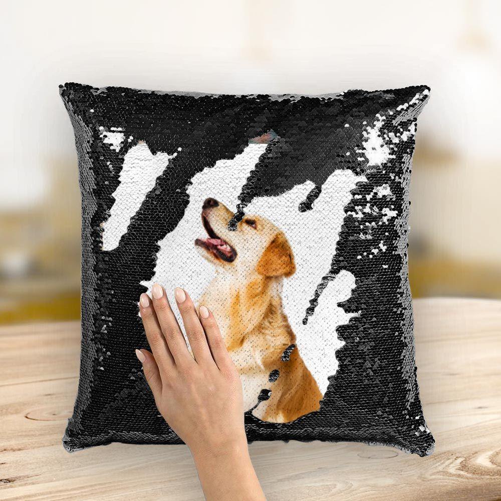 Custom Photo Magic Sequins Pillow Black Color Shiny Unique Gifts 15.75 * 15.75 - soufeelau