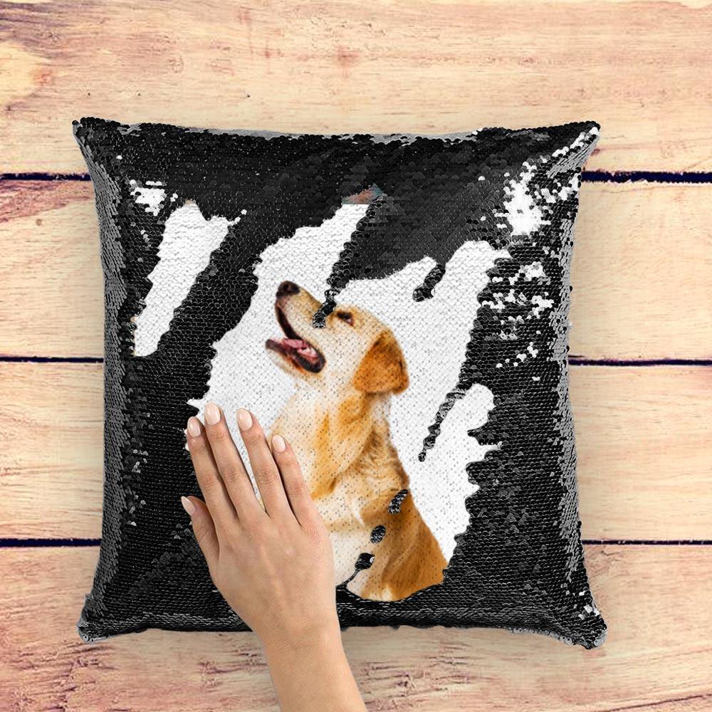 Custom Photo Magic Sequins Pillow Black Color Shiny Unique Gifts 15.75 * 15.75 - soufeelau