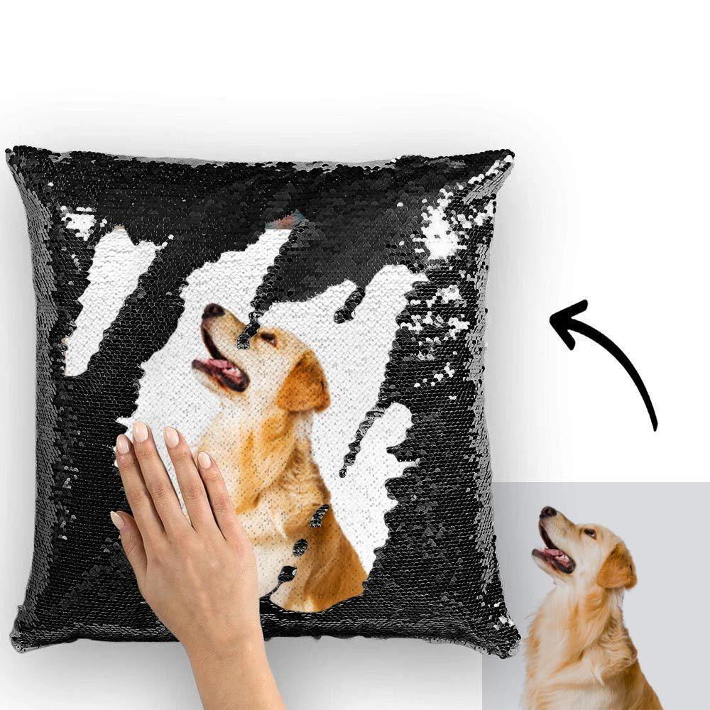 Custom Photo Magic Sequins Pillow Black Color Shiny Unique Gifts 15.75 * 15.75 - soufeelau