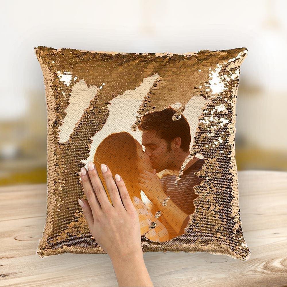 Custom Photo Magic Sequins Pillow Yellow Shiny 15.75 * 15.75 - soufeelau