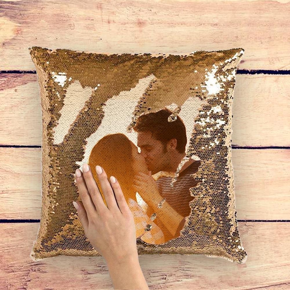 Custom Photo Magic Sequins Pillow Yellow Shiny 15.75 * 15.75 - soufeelau