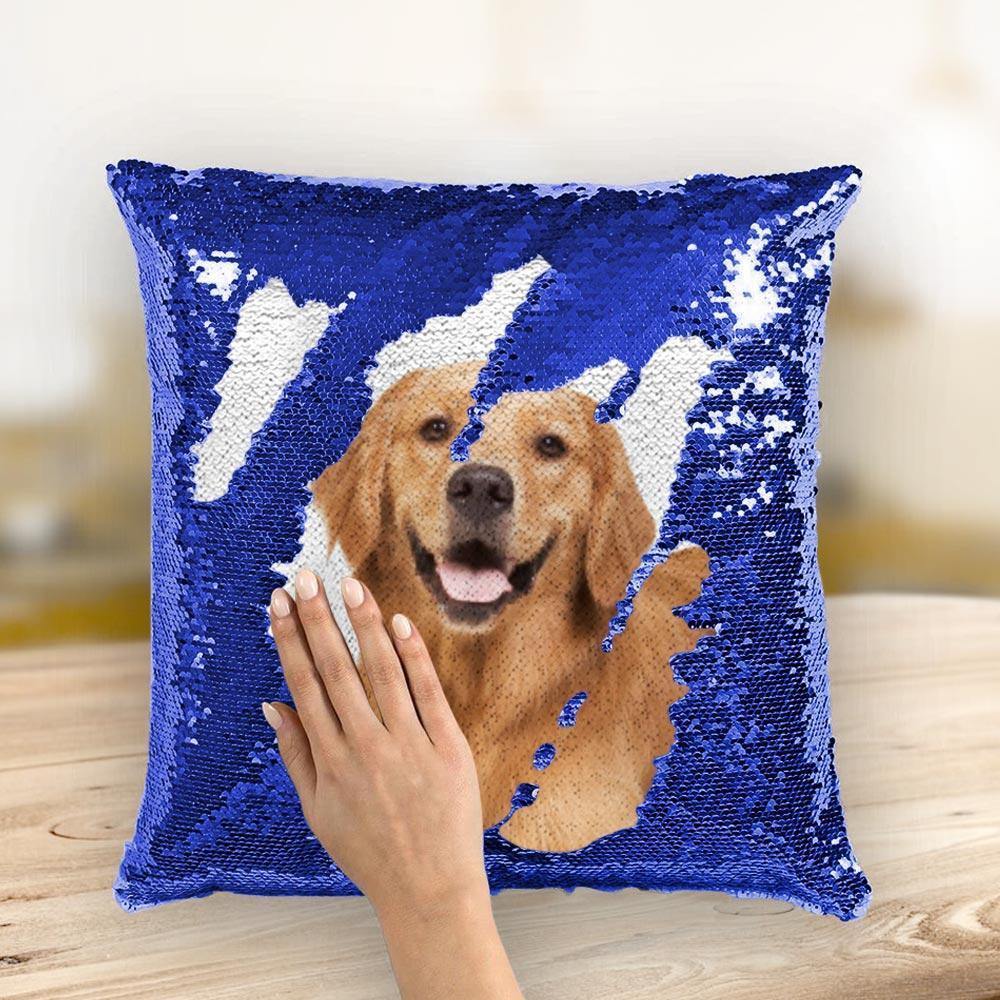 Photo Magic Sequins Pillow Blue Shiny 15.75 * 15.75 - soufeelau