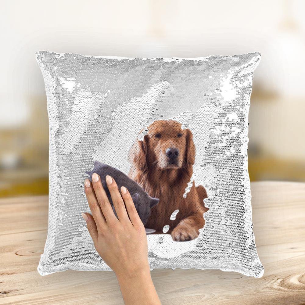 Custom Photo Magic Sequins Pillow White Shiny 15.75 * 15.75 - soufeelau