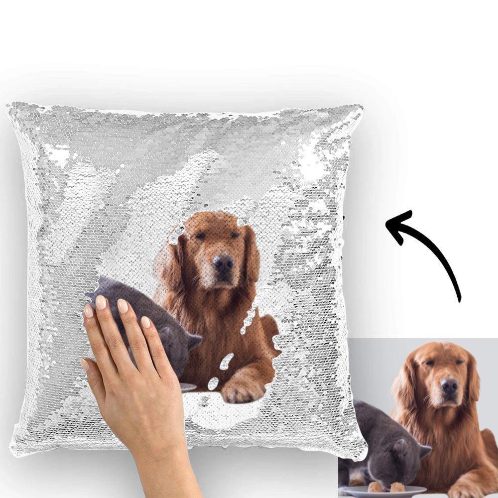 Custom Photo Magic Sequins Pillow White Shiny 15.75 * 15.75 - soufeelau