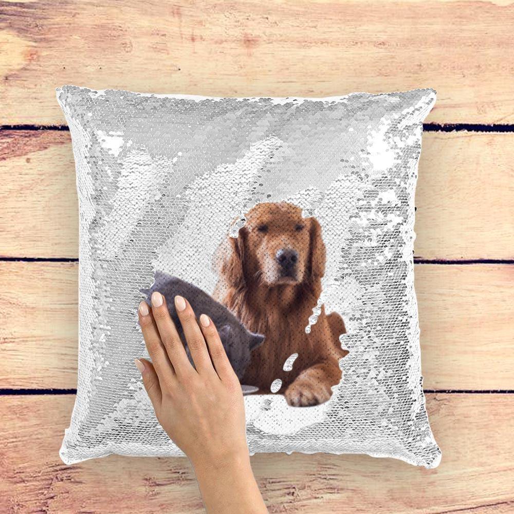 Custom Photo Magic Sequins Pillow White Shiny 15.75 * 15.75 - soufeelau