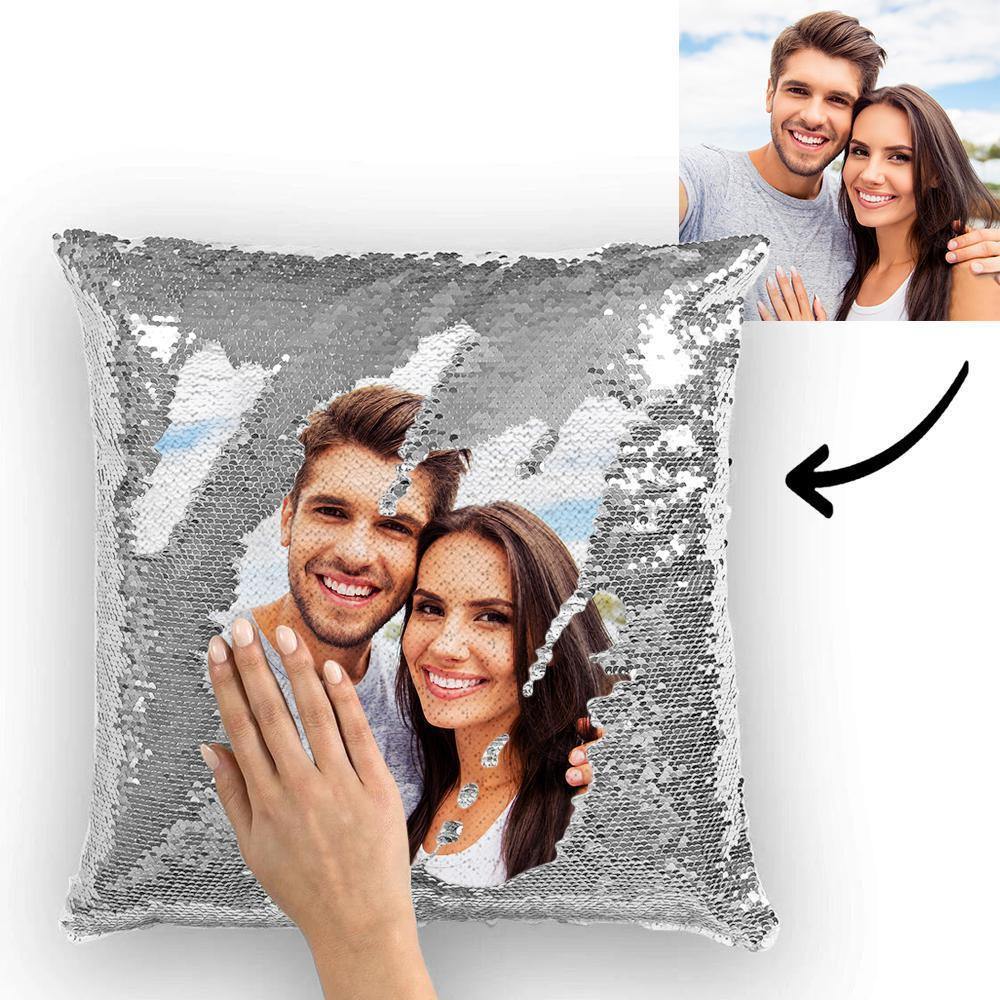 Custom Pillowcase Photo Magic Sequins Silver Color Shiny 15.75 * 15.75 - soufeelau