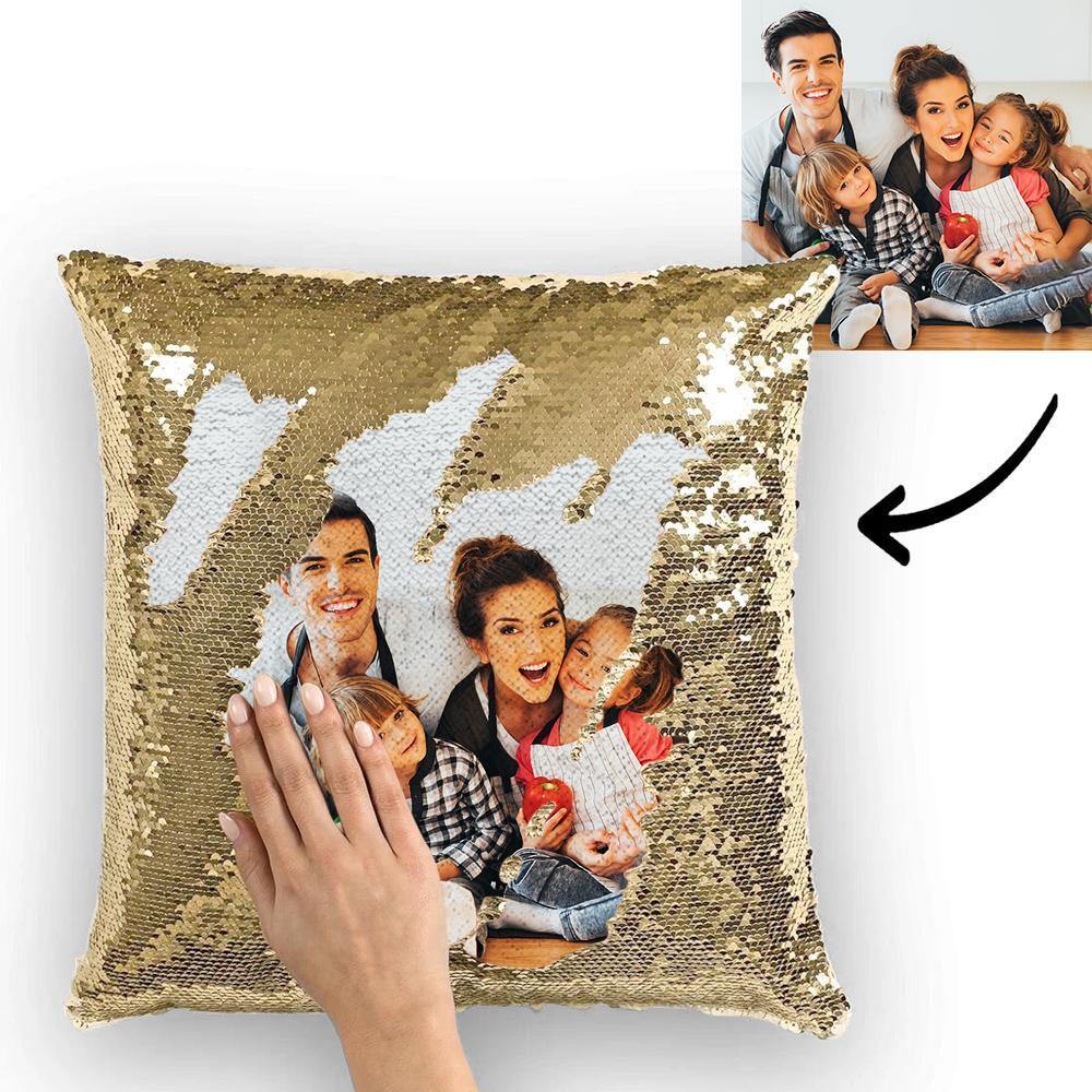 Photo Pillowcase Magic Sequins Pillowcase Golden Color Shiny Best Gifts 15.75 * 15.75 - soufeelau
