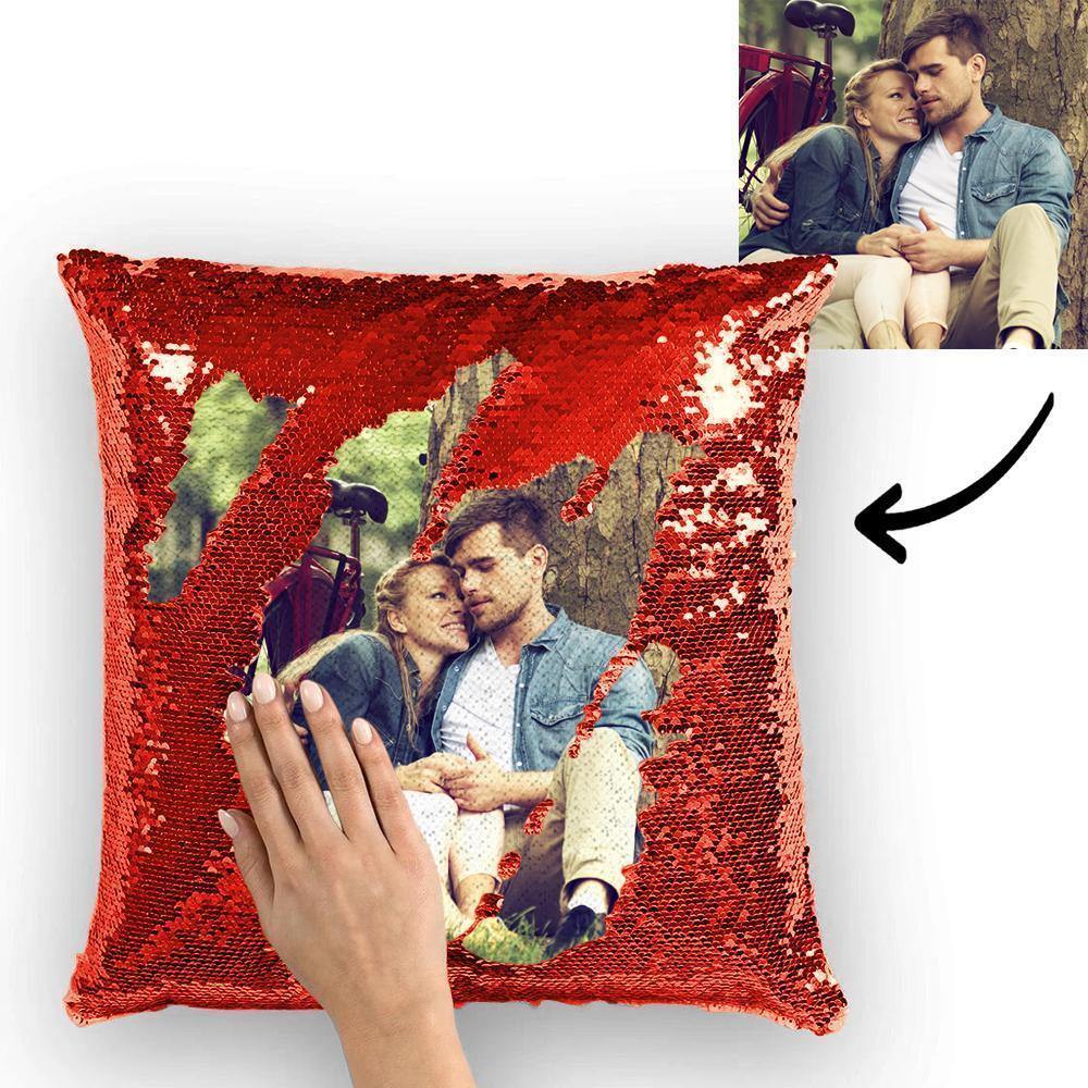 Photo Pillowcase Magic Sequins Red Shiny Best Gifts 15.75 * 15.75 - soufeelau