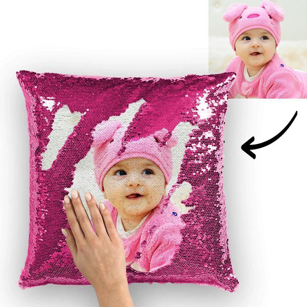 Custom Photo Magic Sequins Pillow Pink Color Shiny Home Decor 15.75 * 15.75 - soufeelau