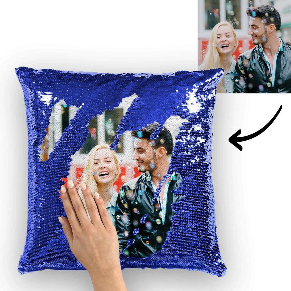 Photo Pillowcase Magic Sequins Blue Shiny 15.75 * 15.75 - soufeelau