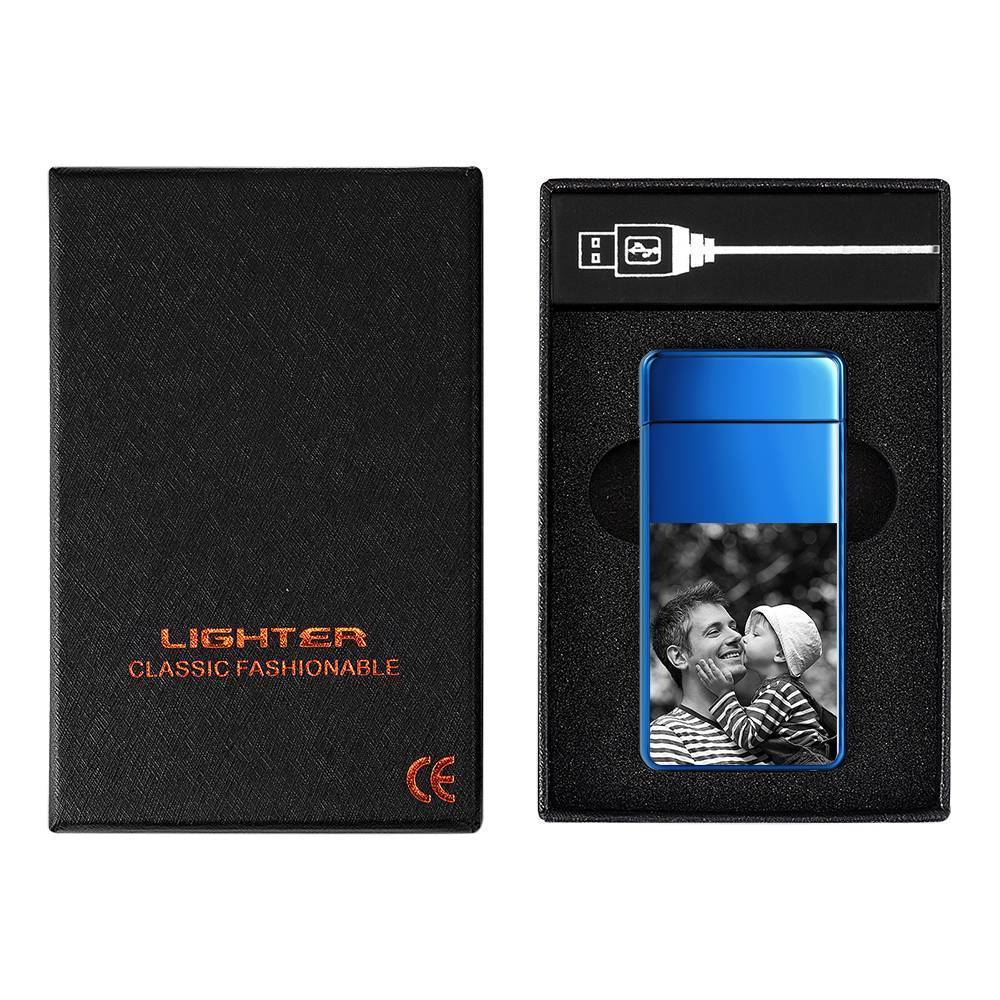 Photo Lighter with Engraving, Electric Lighter Great Gift for Smoker Blue