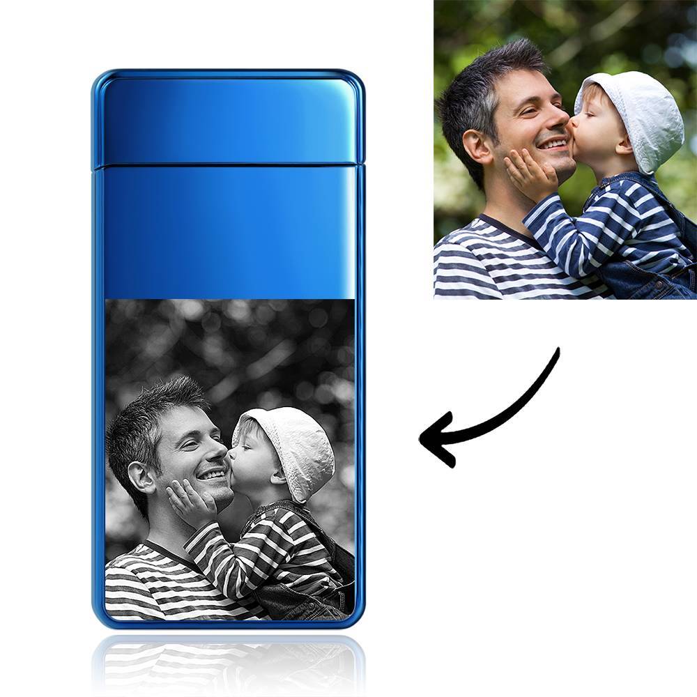 Photo Lighter with Engraving, Electric Lighter Great Gift for Smoker Blue
