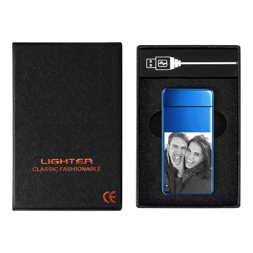 Photo Lighter with Engraving, Electric Lighter, Great Gift for Boyfriend Blue