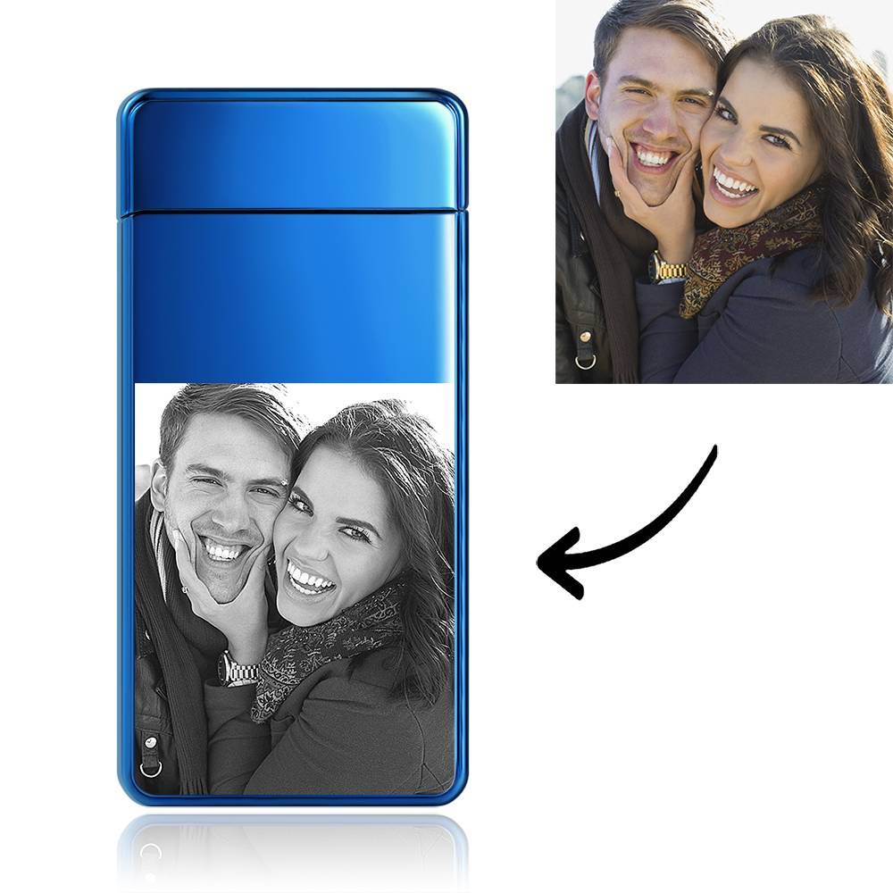 Photo Lighter with Engraving, Electric Lighter, Great Gift for Boyfriend Blue