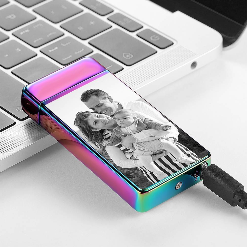 Photo Lighter, Custom Photo Engraved Lighter Rainbow Color Perfect Family