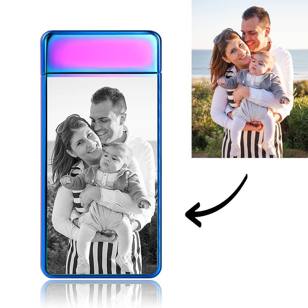 Photo Lighter, Custom Photo Engraved Lighter Rainbow Color Perfect Family