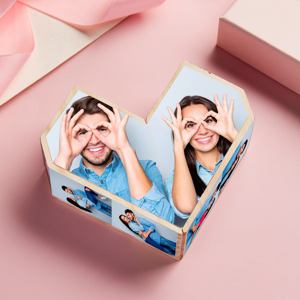 Personalized Heart Wooden Photo Rubik's Cube Home Ornament Rubik's Cube Gift for Couples - soufeelau