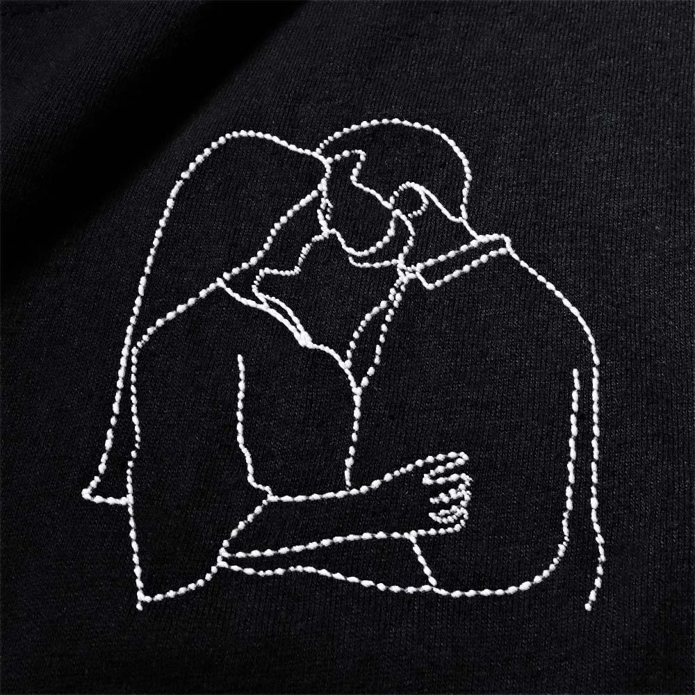 Custom Portrait from Photo, Embroidered Pocket Outline Photo Shirt, Couple Shirt, Plus Size Shirt - soufeelau