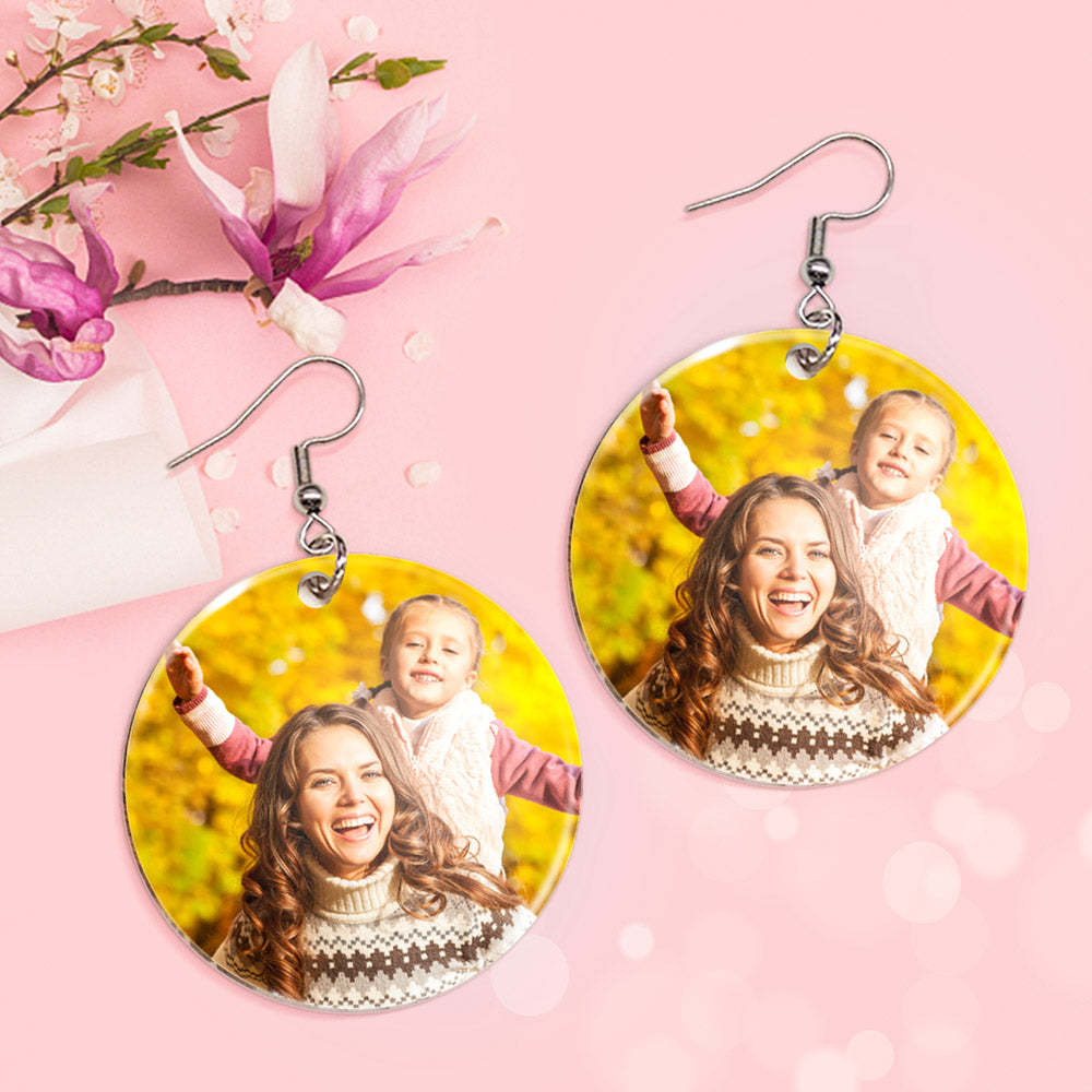 Custom Photo Earrings Acrylic Dangle Earrings Personalized Circle Earrings Gift For Mother For Women - soufeelau