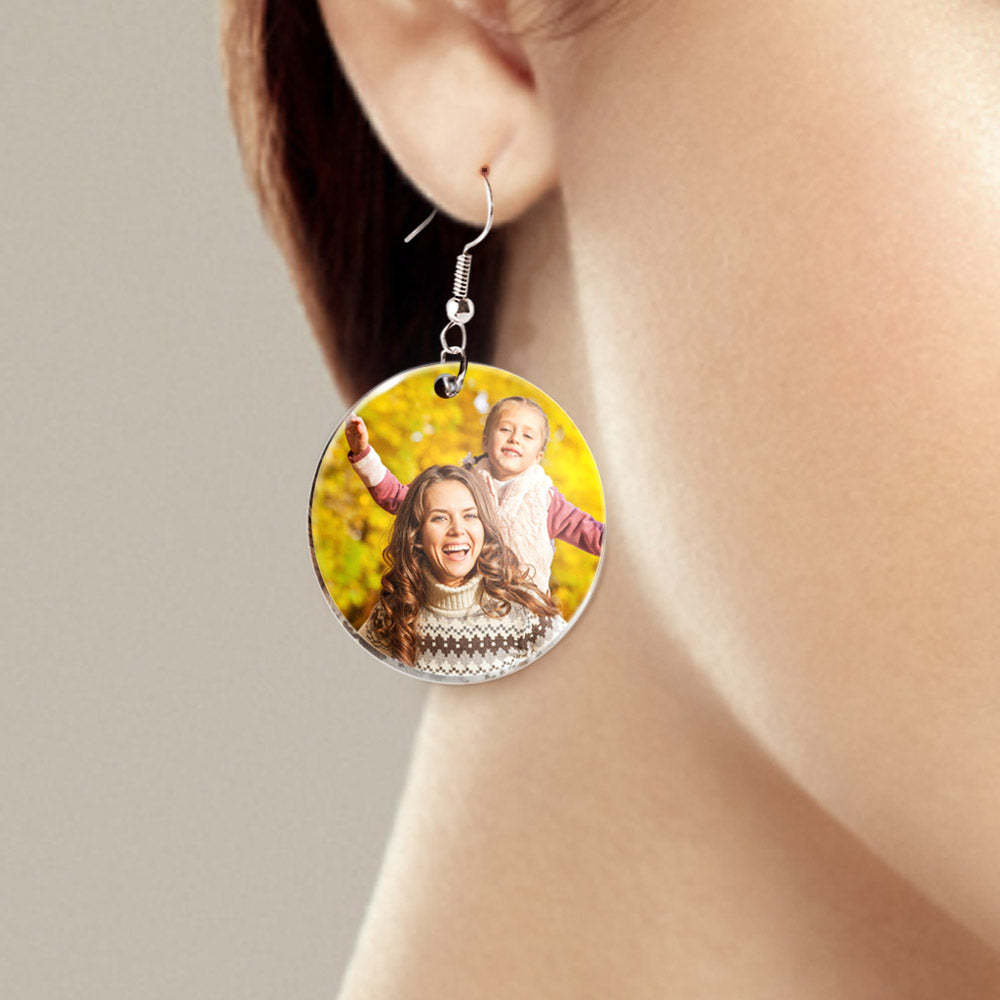 Custom Photo Earrings Acrylic Dangle Earrings Personalized Circle Earrings Gift For Mother For Women - soufeelau