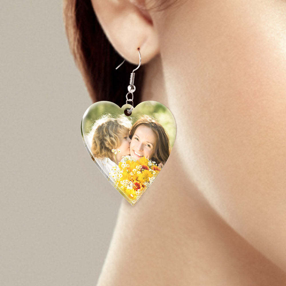 Custom Photo Earrings Acrylic Earrings Personalized Heart Earrings Gift For Mother's Day For Women - soufeelau