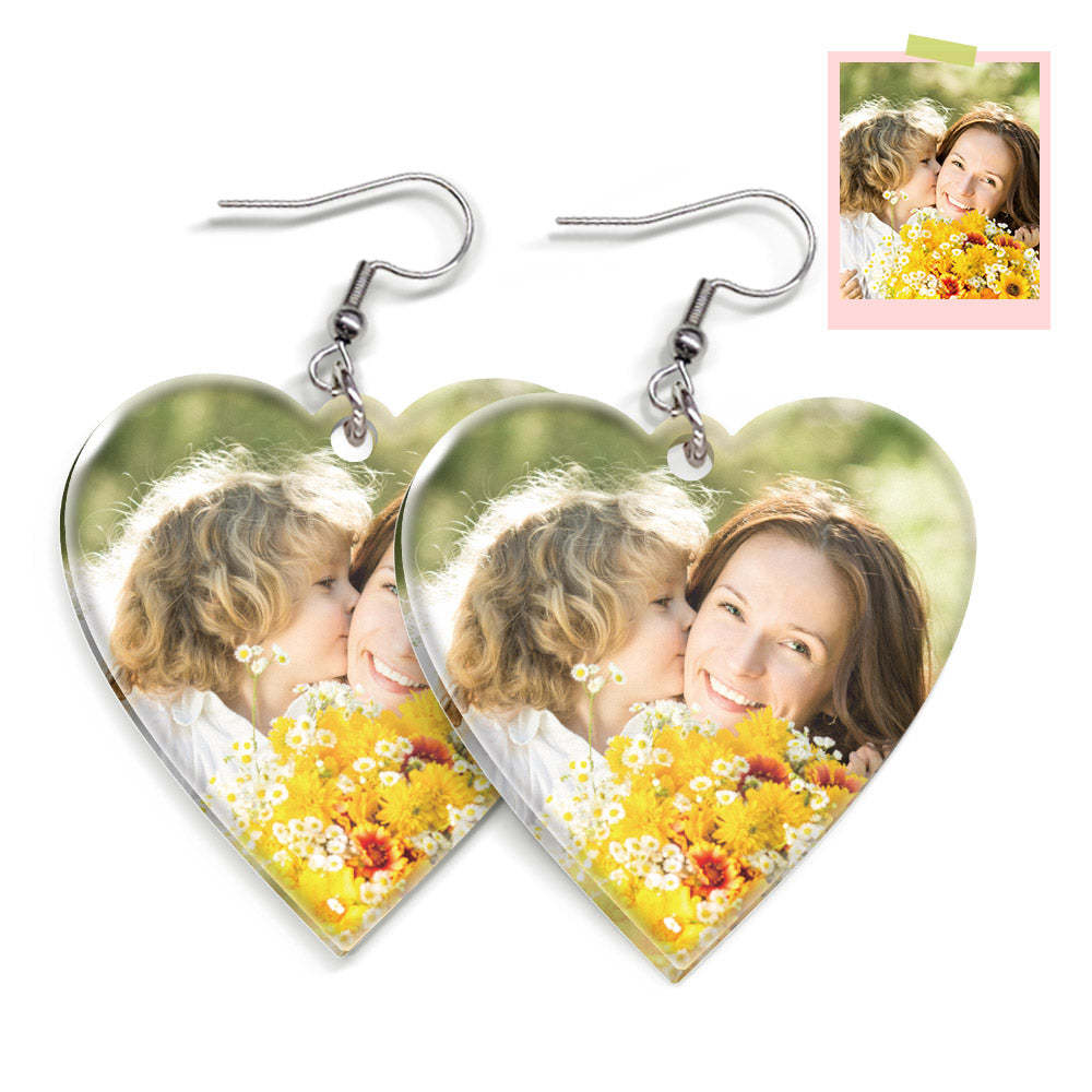 Custom Photo Earrings Acrylic Earrings Personalized Heart Earrings Gift For Mother's Day For Women - soufeelau