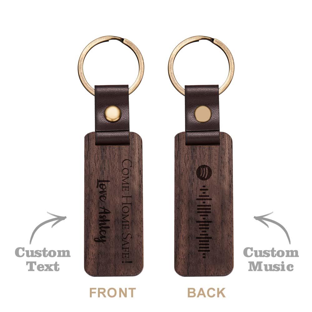 Scannable Spotify Code Wood Keychain Engraved COME HOME SAFE Keychain Father's Day Gifts - soufeelau