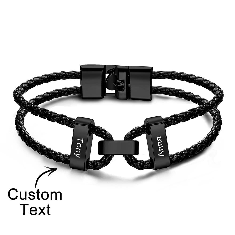 Engraved Beads Leather Bracelet Custom Letter Name Bracelet Father's Day Gift - soufeelau