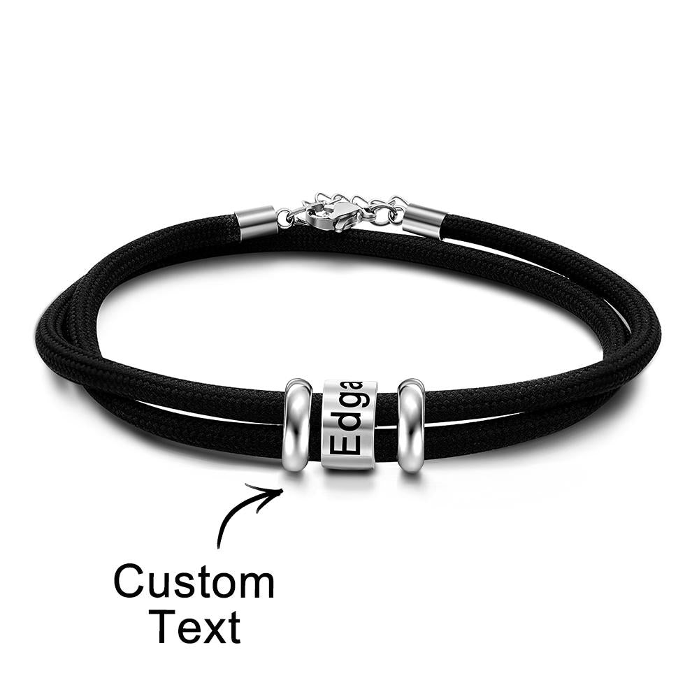 Personalized Engraved Beads Braided Bracelet Custom Name Bracelet Father's Day Gift - soufeelau