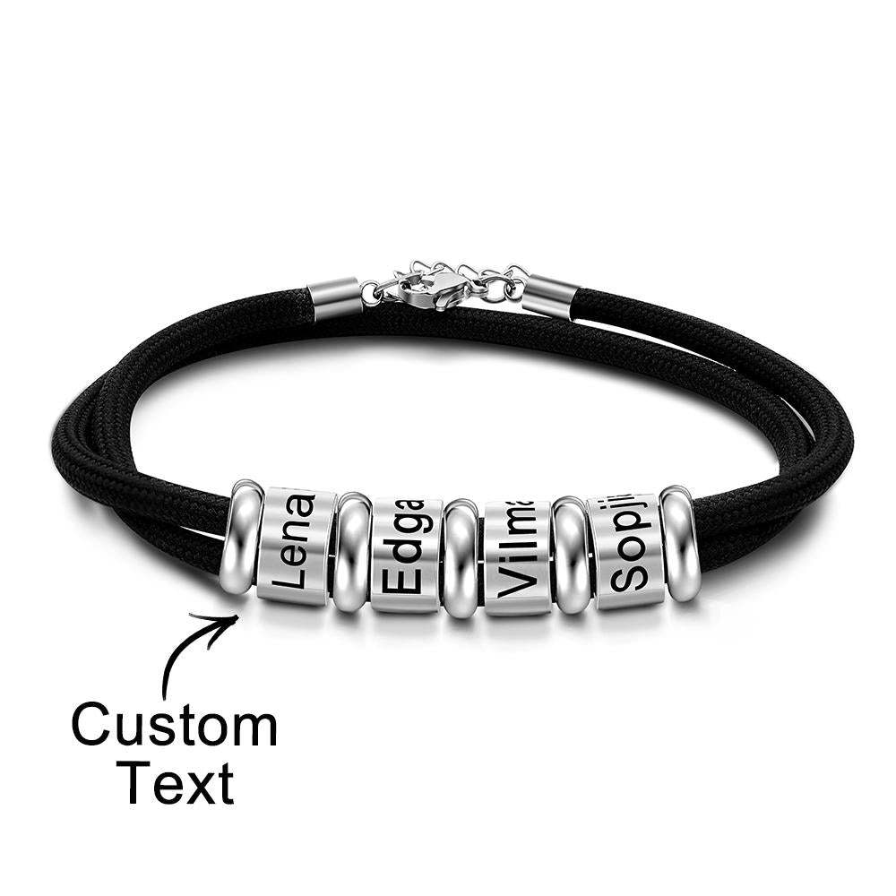 Personalized Engraved Beads Braided Bracelet Custom Name Bracelet Father's Day Gift - soufeelau