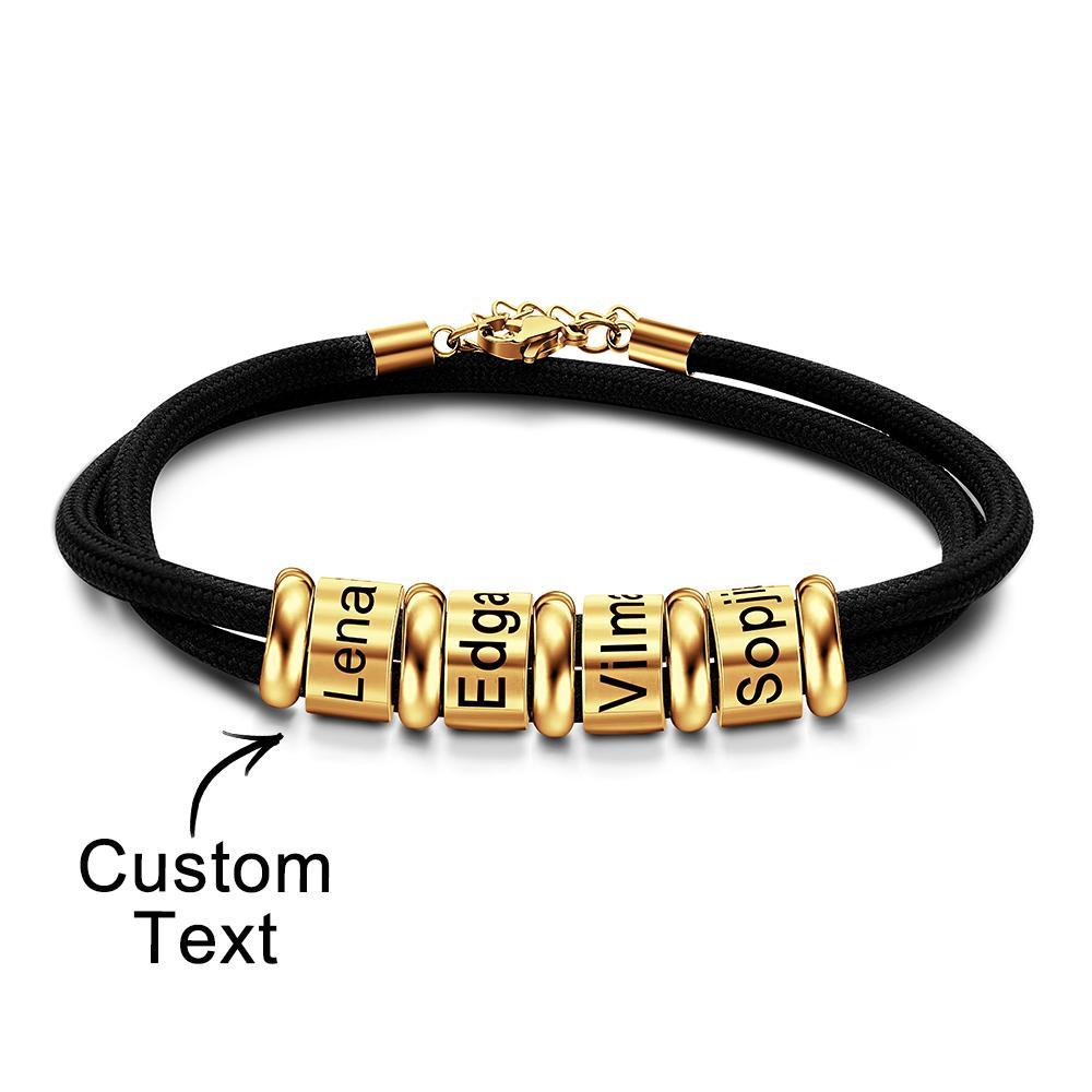 Personalized Engraved Beads Braided Bracelet Custom Name Bracelet Father's Day Gift - soufeelau