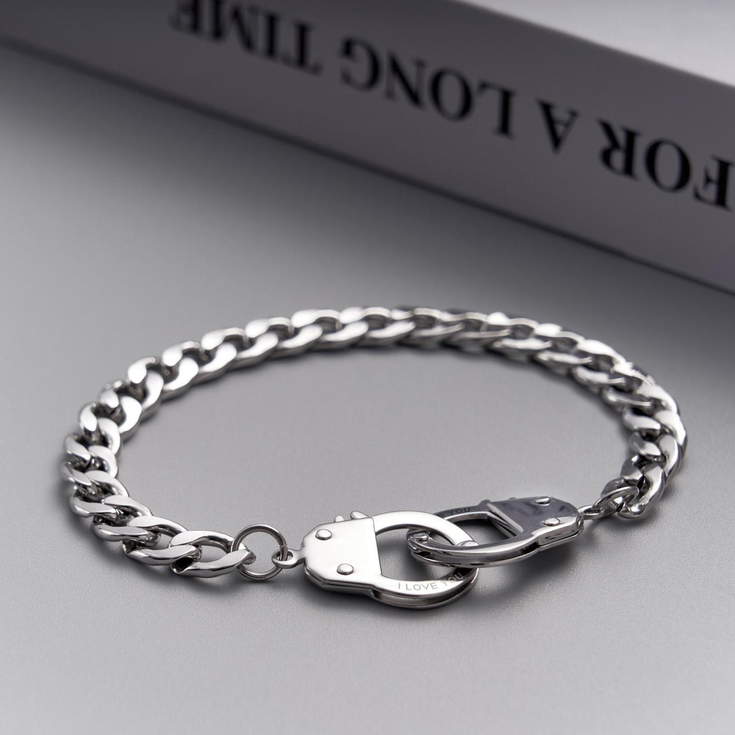 Handcuffs Engraved Bracelet Personalized Unique Shackle Chain Bracelet For Couples - soufeelau
