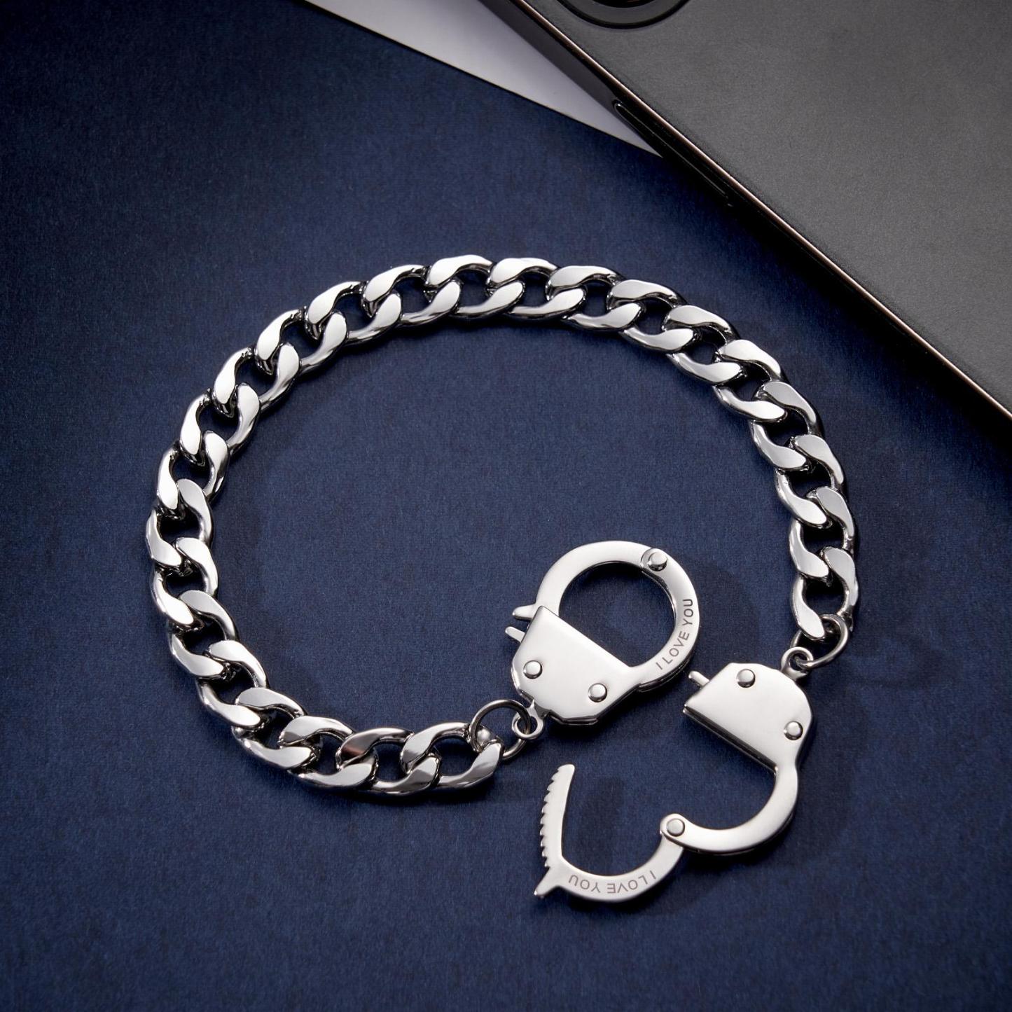 Handcuffs Engraved Bracelet Personalized Unique Shackle Chain Bracelet For Couples - soufeelau
