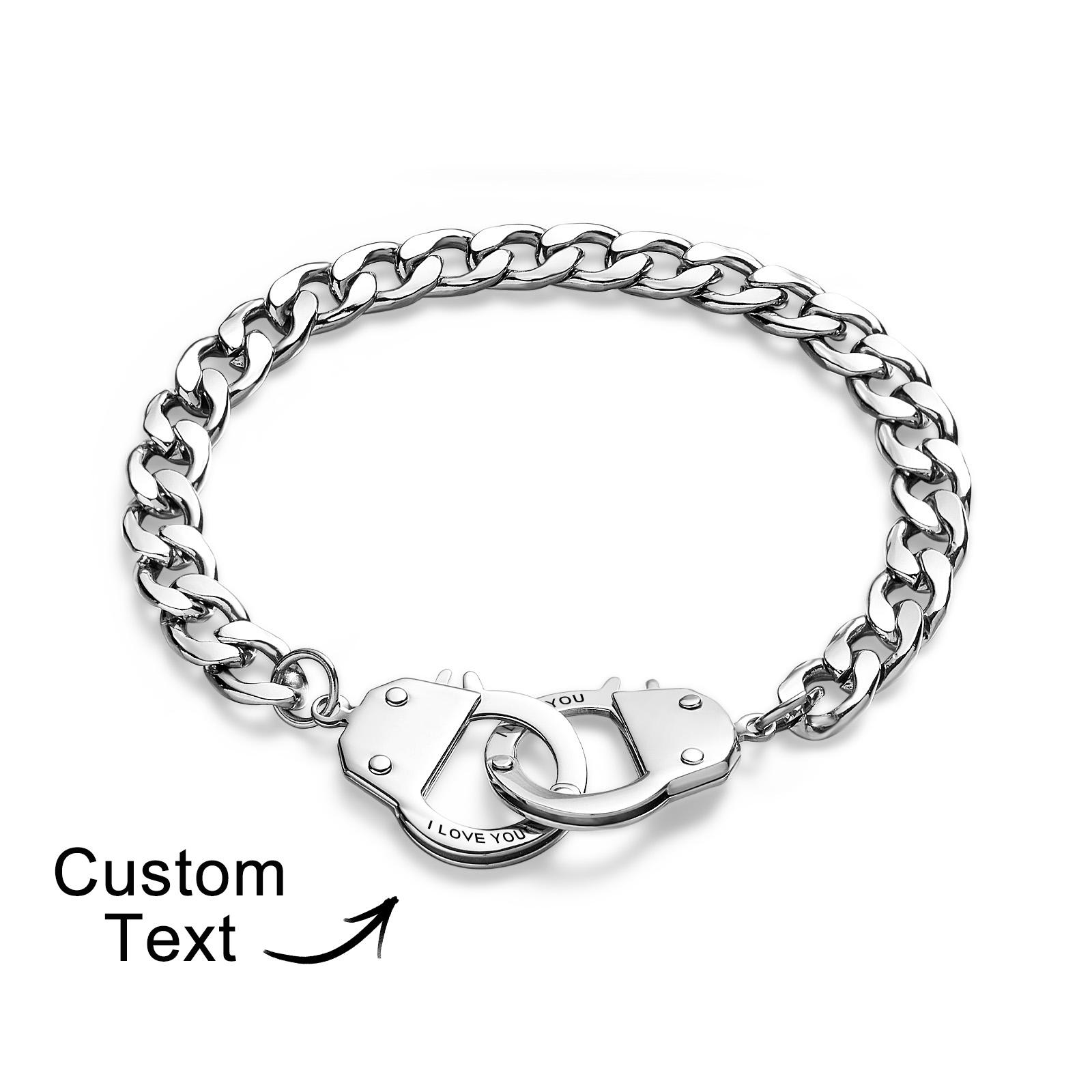 Handcuffs Engraved Bracelet Personalized Unique Shackle Chain Bracelet For Couples - soufeelau