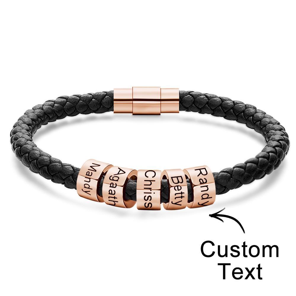 Custom Engraved Men's Bracelets Beads Simple Leather Gifts - soufeelau