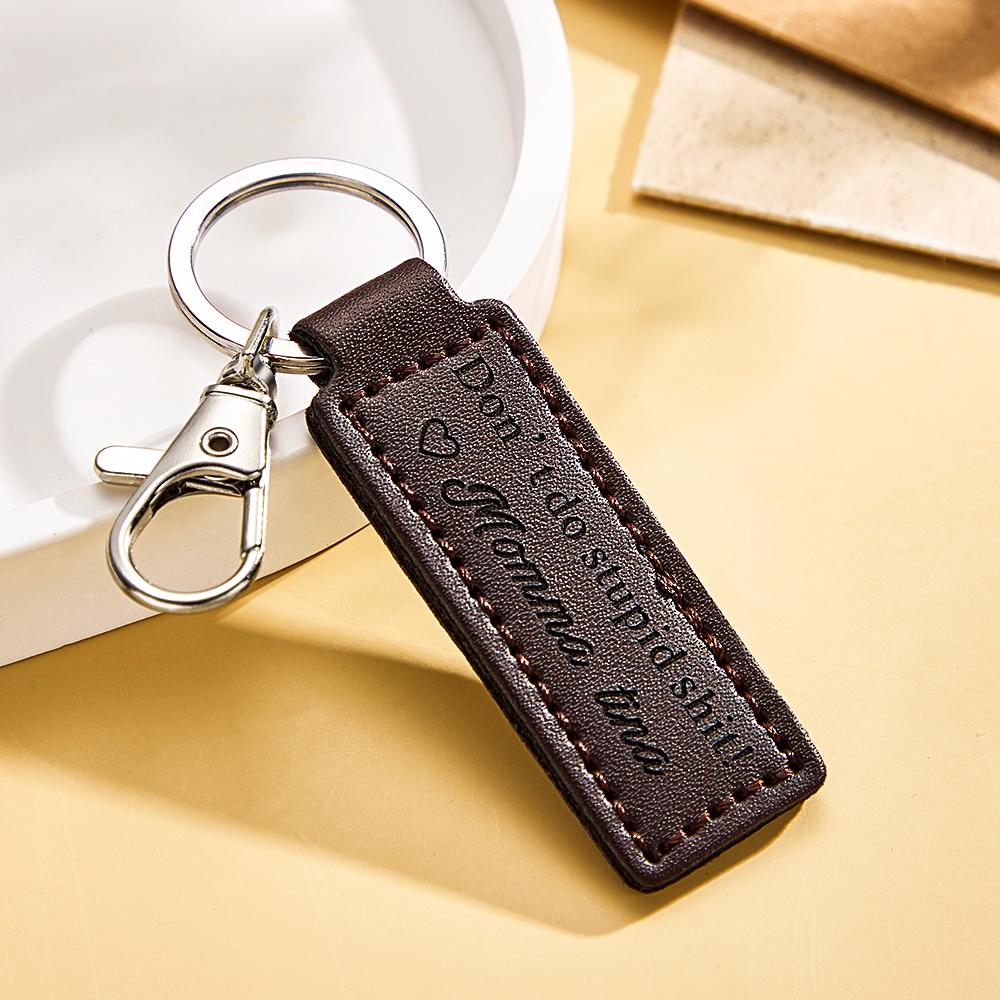 Custom Engraved Keychain Funny Personalized Leather Gifts - soufeelau