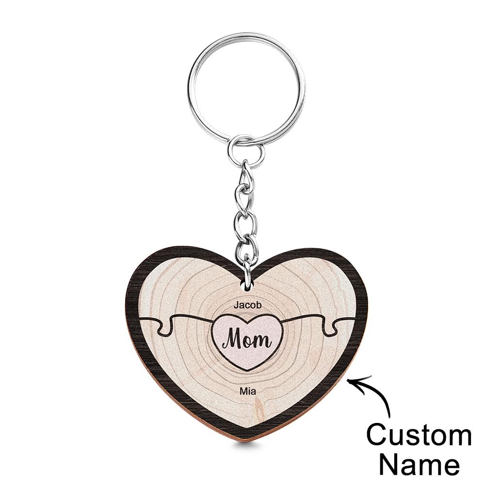 Custom Engraved Keychain Wooden Heart Creative Puzzle Gifts for Grandma - soufeelau