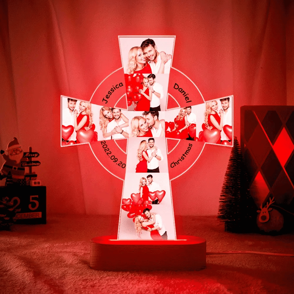 Custom Photo Engraved Cross Night Light Personalized Acrylic Lamp Gift for Lover - soufeelau