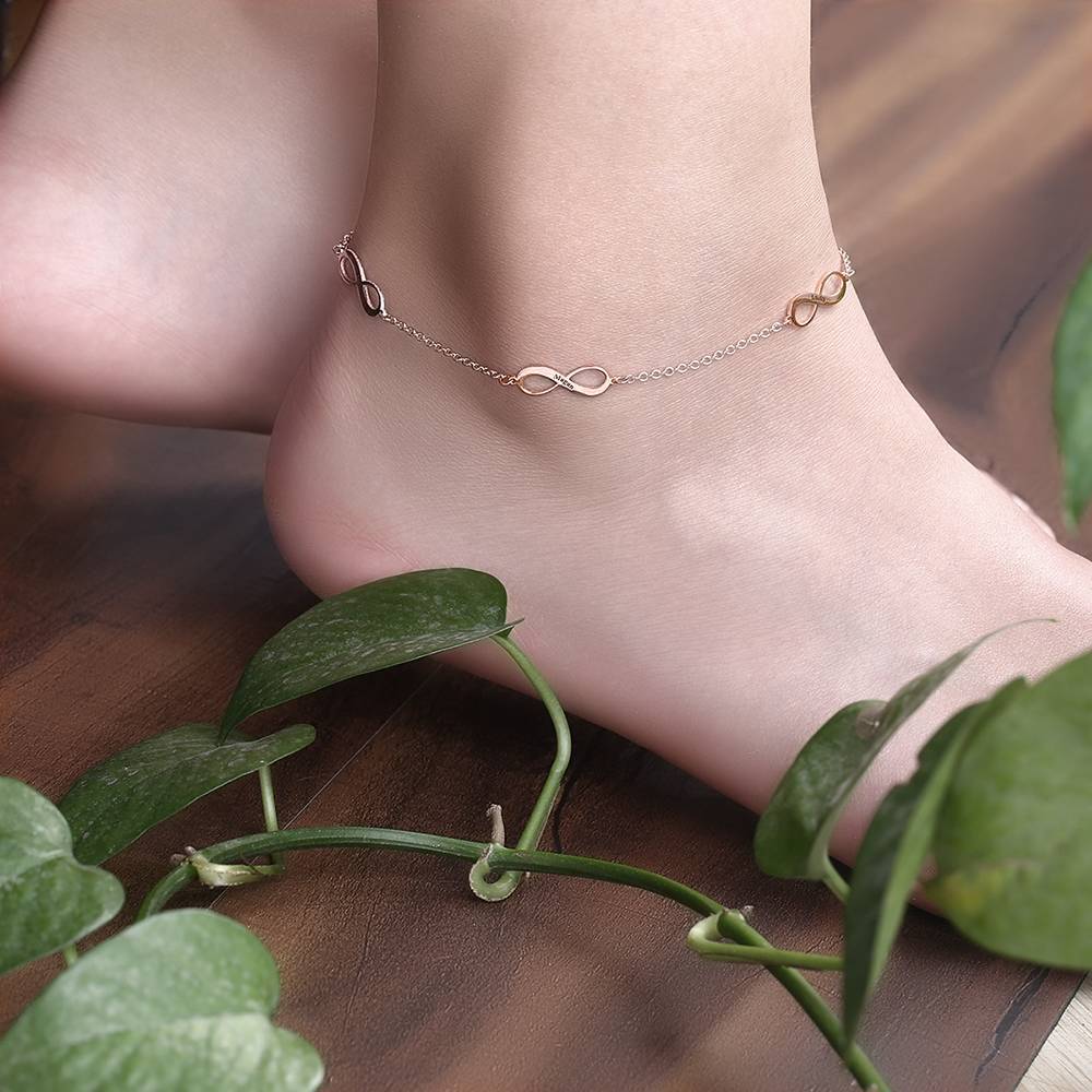 Engraved Infinity Anklet Rose Gold Plated Silver
